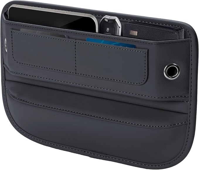 Universal Fit Premium Leather Car Seat Gap Filler Organizer, Center Console Organizer with Card Slots, Clever Gifts for Car SUV Truck Owners (Black, 1 Pack) by Owntow