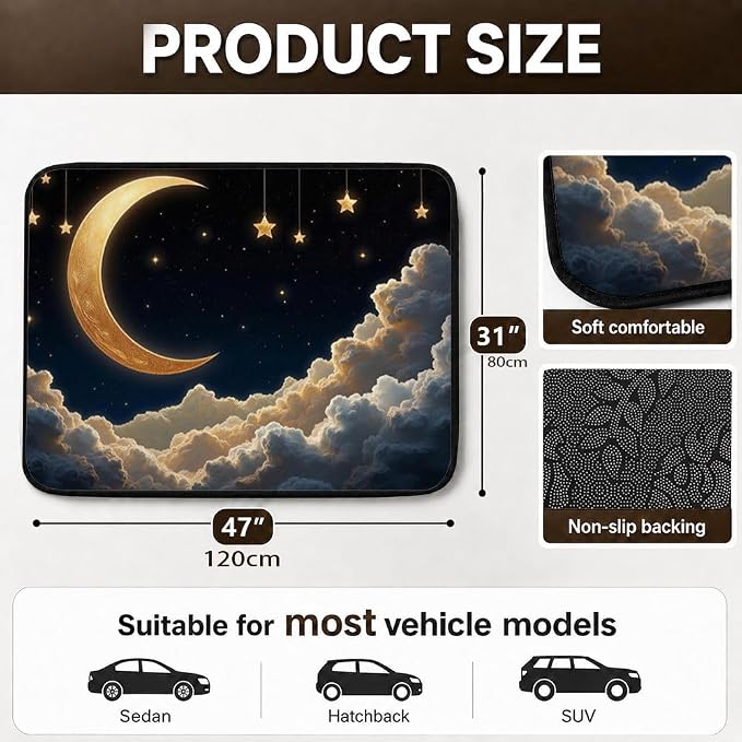 Car Trunk Mat for SUV, 31"x47" Cloud Moon Night Cargo Liner Protector | All Weather Universal Cargo Liners for Dogs, Car Accessory for SUVs/Sedan/Wagons, Durable Non-Slip Washable Rear Cargo Mat - Image 2