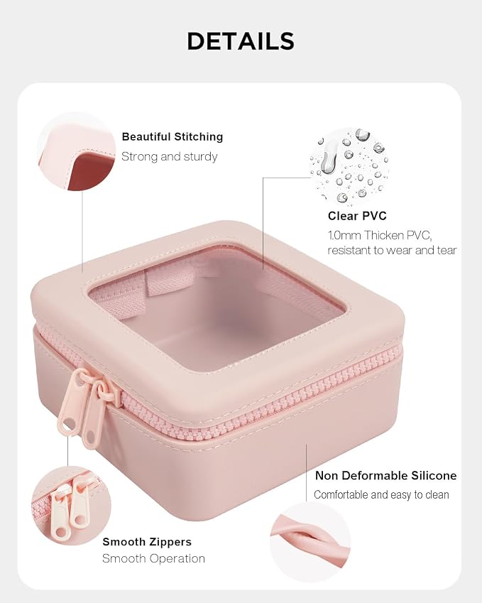 Small Clear Makeup Bag for Women, Mini Silicone Travel Cosmetic Case Waterproof Clear Make Up Pouch Purse with Zipper Cute Toiletry Bags for Traveling Car Organizer Mini Travel Essentials (Pink) - Image 5