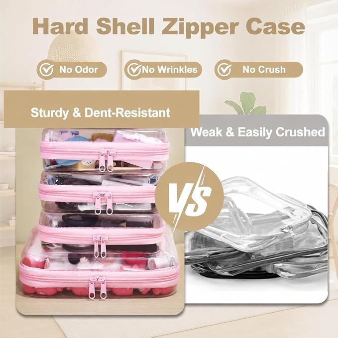 3-PCS Medium Clear Hard Shell Zipper Pouches, Clear Zipper Bags (3M, Green) | CLear Diaper Bag, Toiletry Pouch, Travel Organizer, Cosmetic Bag,Toy Storage Bins (M+3S)(Baby Pink) - Image 2