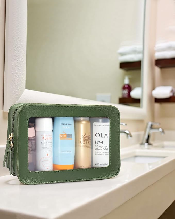 Clear Makeup Bags,TSA Approved Toiletry Bag with Zipper,Sunscreen Bag Clear Makeup Toiletry Pouch Beach Vacation Essentials for Women Teen Girls Gifts(Vintage Green) - Image 5