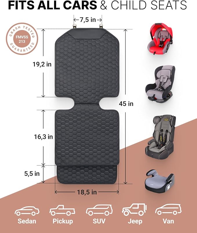 Set Seat Back Organizer & Car Seat Protector Hexy Waterproof & Non-Slip Protector for Child Car Cushion for Leather and Fabric Seats (Black 2pcs) - Image 5