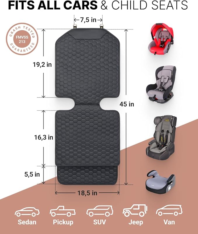 Set Seat Back Organizer & Car Seat Protector Hexy Waterproof & Non-Slip Protector for Child Car Cushion for Leather and Fabric Seats (Black) - Image 4
