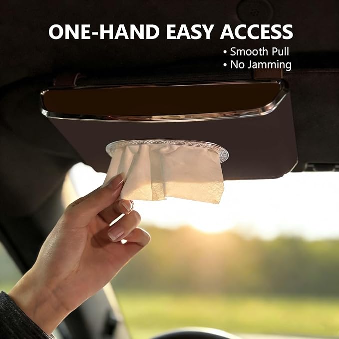Faux Leather Car Tissue Box for Car Interior, Multi-Function Tissue Holder with Visor Clip, Armrest & Back Seat Napkin Organizer, Vehicle Tissue Dispenser Accessories (Brown Hanging) - Image 6