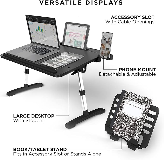 Limitless TotalDesk Portable Modern Workstation and Lap Desk with Adjustable Height & Tilt (Black) - Image 6