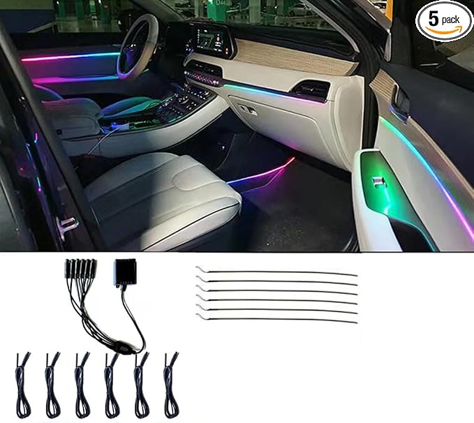 Car Interior led Ambient Lighting, Symphony RGB Car LED Strip Light, 6 in 1 with 204 inches Acrylic Fiber Optic, Multicolor Ambient Lighting Kits, Music Sync Rhythm,Sound Active Function by AUBEU