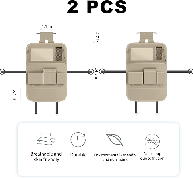 XDV Car Seat Organizers,Multi-functional Back Seat Protectors, Storage Pouches, and Tray Holders (for Cars, Kids, Seat Back and Rear Seats) (Plain Beige, 2 Pcs) - Image 2