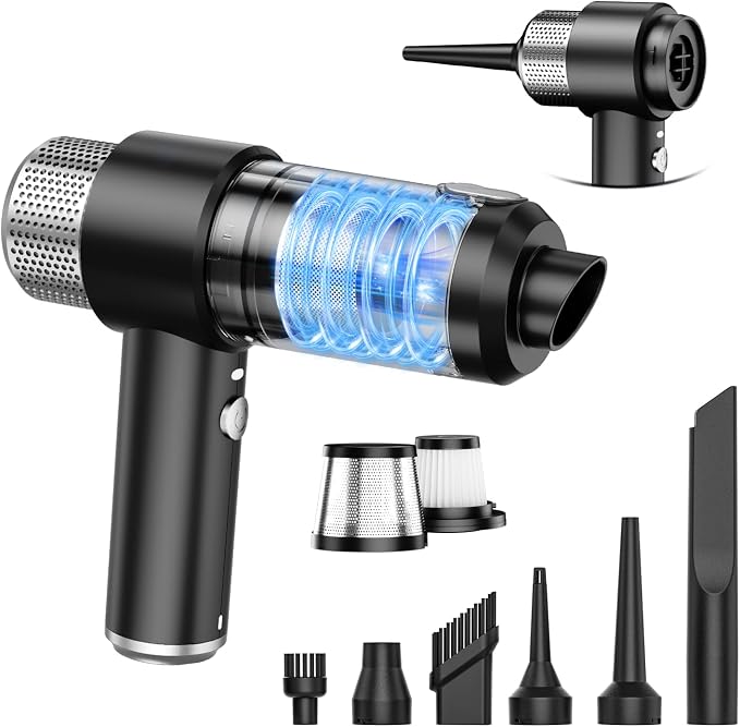 KMM Handheld Car Vacuum Cleaner, Hand Held Vacuum Cleaner & Air Duster | 16000PA Strong Suction, 120W High Power, Portable & Rechargeable, LED Light, Multi-Nozzles for Home, Car, Office, Pet by KMM