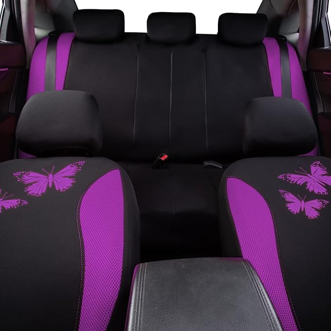 Flying Banner Butterfly car seat Covers ful Set Fashion Universal Lady Woman Female Rear Bench Split Colorized (Full Set, Purple) - Image 8