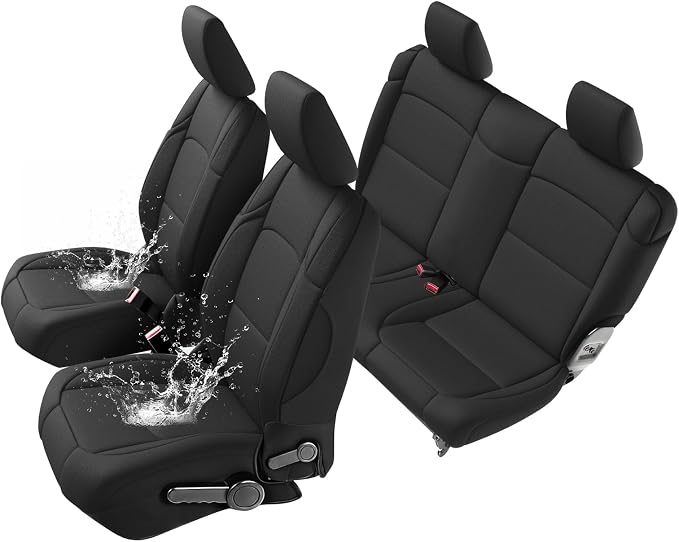 GIANT PANDA Neoprene Seat Covers for Jeep Wrangler JL 2-Door (2018-2026), Neoprene Waterproof Seat Covers, Foam Padded for Full Set, Front & Rear Seat Covers (Black) by GIANTPANDA