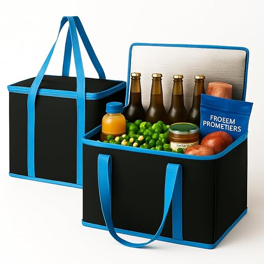 musbus XL-Large Insulated Grocery Shopping Bags, Black, Reusable Bag,Thermal Zipper,Collapsible,Tote,Cooler,BLACK BLUE by Musbus