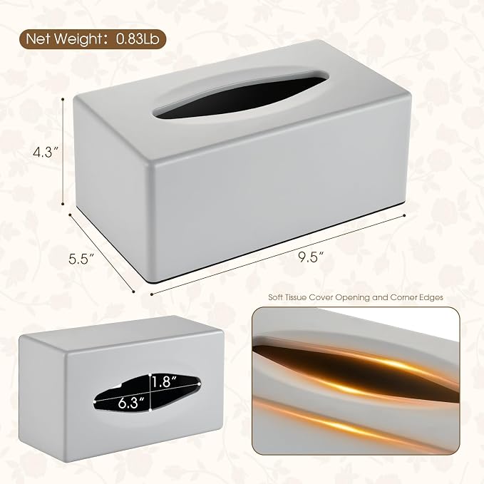 Y-in Hand Tissue Box Cover, Rectangular Facial Tissue Holder with Bottom, Decorative Storage Box for Bathroom Vanity, Toilet Tank, Car, Dressers, Night Stand, Rv, Parlors and Offices - Grey - Image 4