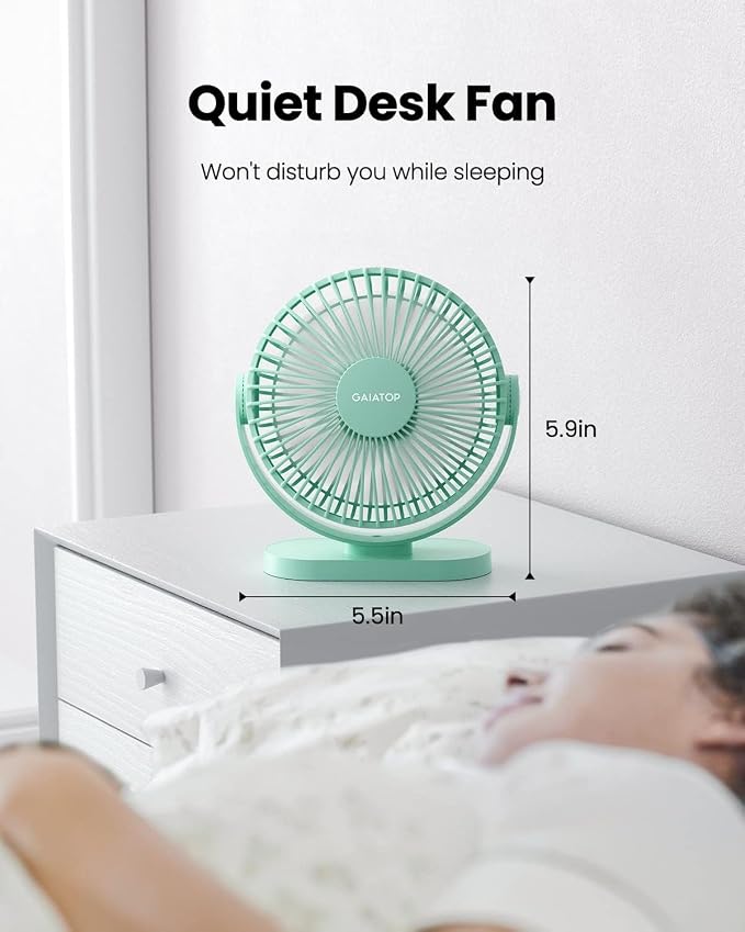 Gaiatop USB Desk Fan, 5.5 Inch Quiet 3 Speeds Small Portable Fan Green | USB Powered, 5ft Cable, Mini Personal Desktop Table Fans, Powerful Cooling for Home, Office, Travel, Car, Indoor, Outdoor - Image 4