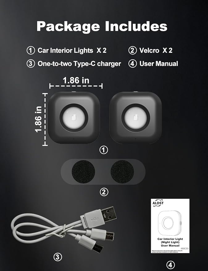 4PCS Car LED Lights Interior Wireless, 7 Color Ambient Lighting | USB-C Rechargeable 15H Runtime, Smart Sync Car Decor Gifts for All Vehicle Truck RV SUV Motorcycle Men Women Teens - Image 8