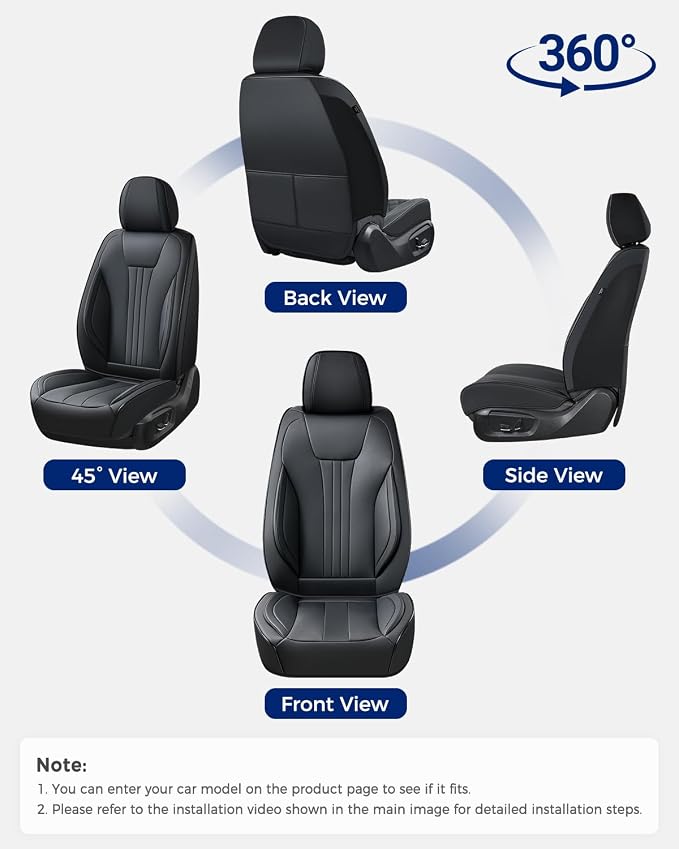 Huidasource Front Car Seat Covers, Luxury Waterproof Faux Leather, Universal Fit for Most Cars, SUVs & Trucks, Airbag Compatible, Easy to Install, Stain & Scratch Resistant, Black - Image 9