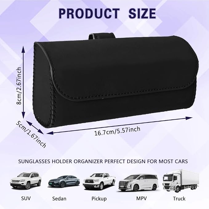 Sunglasses Holder for Car Sun Visor, Sunglass Organizer for Car, Magnetic Leather Eyeglasses Protective Storage Case, Waterproof Glasses Organizer Visor Accessories for Vehicles (Black) - Image 2