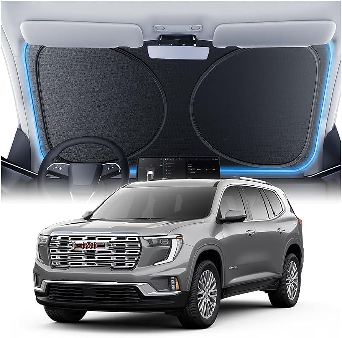 Windshield Sun Shade for GMC Acadia 2007-2026, 100% UV Block & Heat Insulation, Custom Fit Sunshade, Foldable Car Sunshade with Storage Bag, Summer Car Accessory by Amadaw