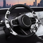 AUTOFAN Cow Print Car Seat Covers Full Set, PU Leather Interior Combo with 2 Front Seat Covers, 4 Floor Mats, Steering Wheel Cover, Seat Belt Pads & Cup Holder Coasters, Universal Fit - Image 3