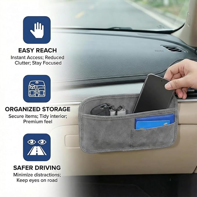 Car Seat Side Pocket Organizer, Suede Leather Vehicle Console Side Cell Phone Holder Storage Bag, Multifunctional Automotive Interior Seat Gap Filler Pocket Pouch, Universal Fit (Gray) - Image 5