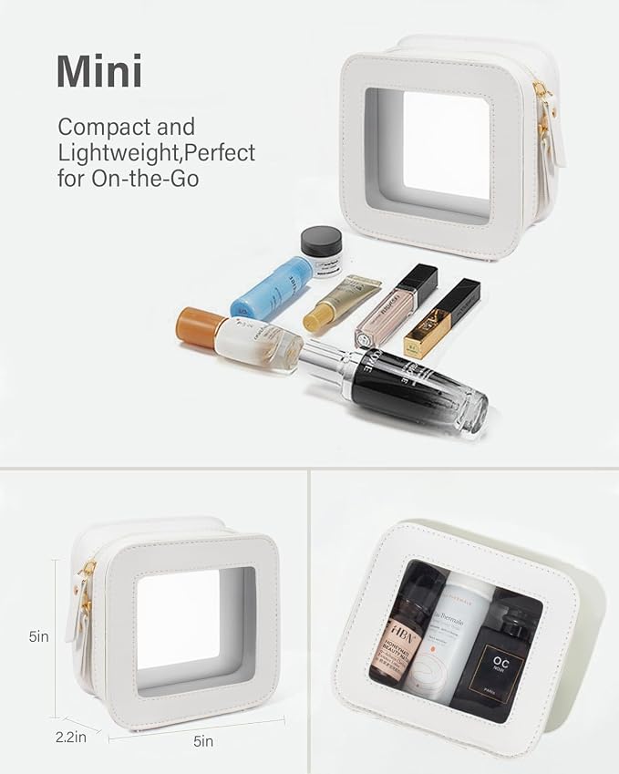 KOTORA Clear Makeup Bag Set for Women Portable Clear Make up Bag Cute Waterproof Travel Cosmetic Bag Toiletry Bag for Car Essentials Bag (White) - Image 3