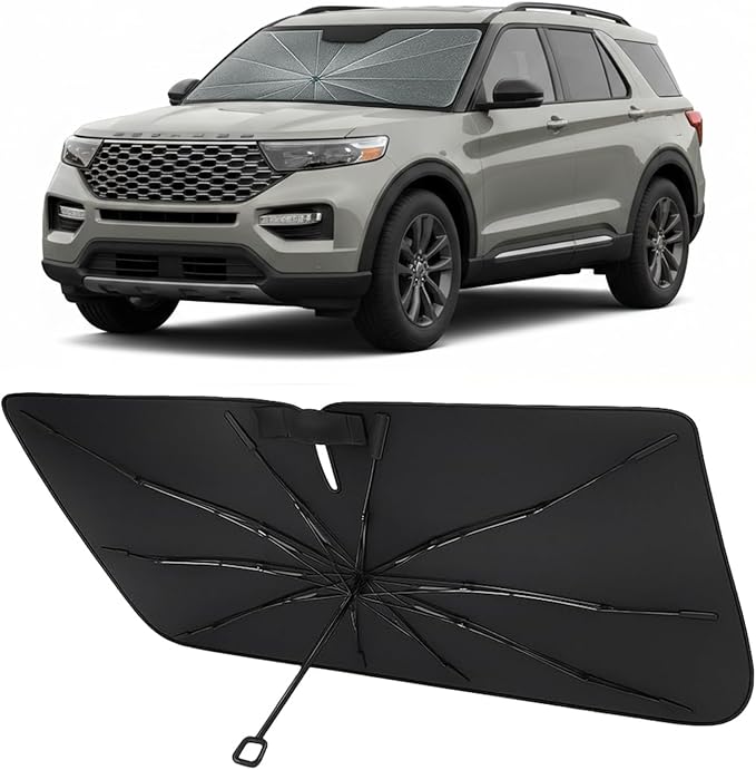 Proadsy Custom Fit 2020-2026 Ford Explorer Windshield Sun Shade Umbrella | Advanced Ice Crystal Material, -54°F Cooler, Zero-Gap Sunblock, Instant Setup & Foldable Design for Summer Parking, Daily Use by Proadsy