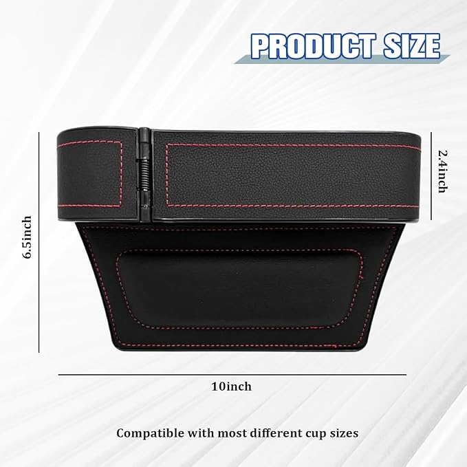 Car Seat Gap Filler Organizer with Cup Holder Expander, Leather Console Seam Filler Storage Box, Auto Front Seat Gap Organizer for Phones Keys Glasses, Universal Fit (Black/Red Driver) - Image 2