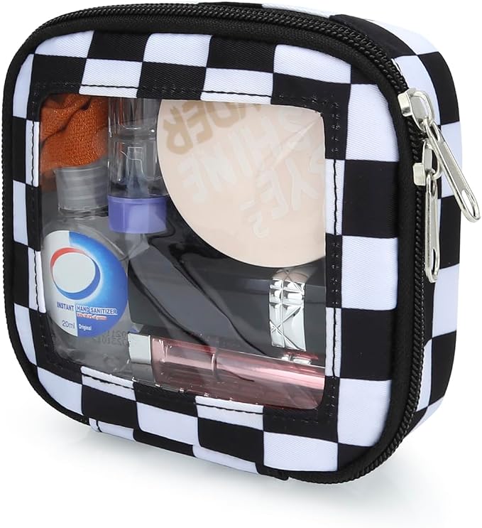 DOB SECHS Mini Checkered Bag for Purse 5.1'' x 5.1'' Small Makeup Bag for Car Cute Clear Cosmetic Bags with Zippers, Tiny Toiletry Bag Lipstick Pouch Organizer Case Travel Essentials Storage Pouches by DOBSECHS