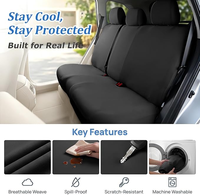 Car Seat Cover, Elastic Waterproof Dustproof Vehicle Back Seat Protector, Scratch Proof Automotive Interior Rear Bench Cover Accessories, Universal Fit (Black) - Image 3