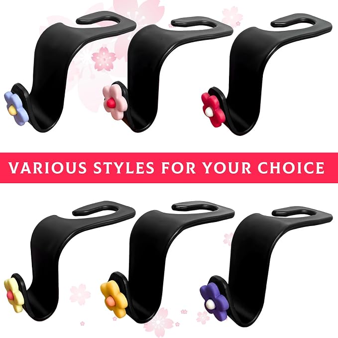Yourkar 4 PCS Car Seat Headrest Hook, Plastic Headrest Hooks with Adhesive Flower, Auto Back Seat Hanger Storage Hook for Grocery Bag Purse Handbag Umbrella, Car Accessories (Light Yellow) - Image 6