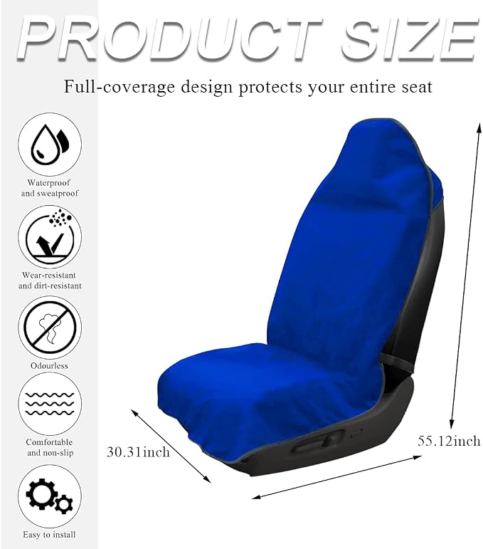 DXNQ Waterproof Car Towel Seat Cover, Sweating Non-Slip Premium Towel Carseat Cover Protector, Universal Soft Machine Washable Car Truck SUV Front Seat Cover for Gym Workout Beach Hiking (Blue) - Image 2