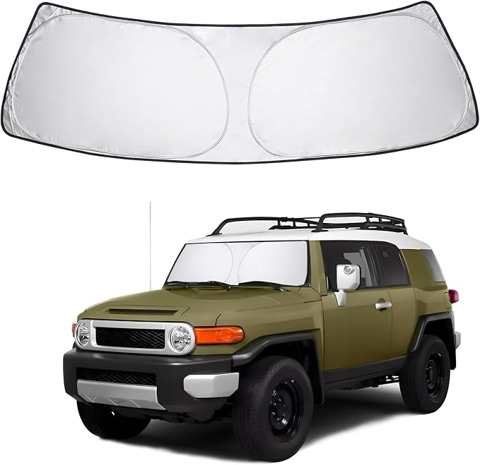 Proadsy Custom Fit Car Windshield Sun Shade for 2007-2014 Toyota FJ Cruiser | 240T Heat Shield, Drops Temp 54°F, Blocks 99% UV, Prevents Dashboard Cracking, Summer Parking & Beach Trips, Easy Twist-Fold by Proadsy