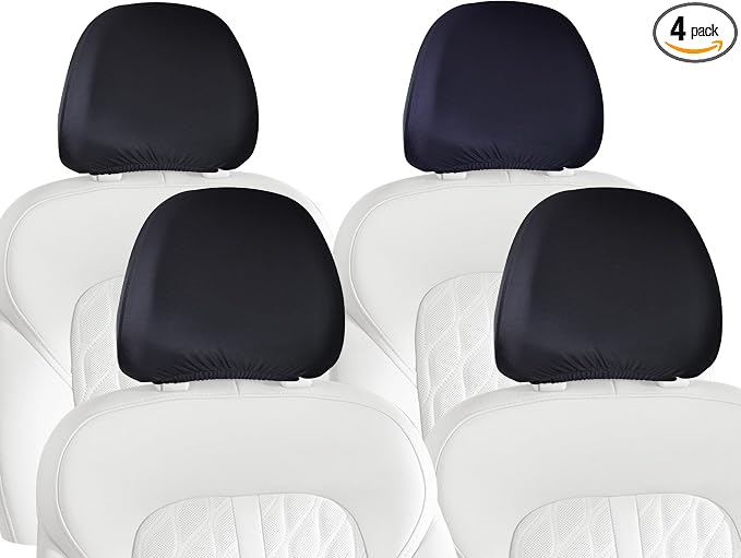 ALLANSING Lycra Car Headrest Covers 4-Pack - 2-Way Stretch & Superior Fit, Stain & Wear Protection, Machine Washable, Fits Cars/SUVs/Trucks/Minivans (Black) by CARS%C2%B7DOGS%C2%B7SING