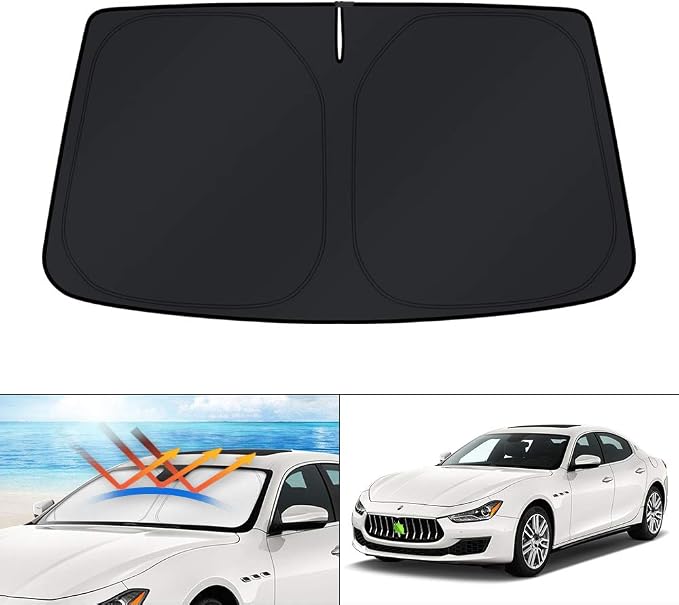 KUST Windshield Sun Shade for 2014-2024 Maserati Ghibli Accessories Custom Fit Sunshade Foldable Window Sun Visor Protector Blocks UV Rays Keep Your Car Cooler by KUST