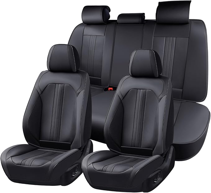 Huidasource Seat Covers, Luxury Faux Leather Car Seat Cover, Velcro Adjustable, with Airbags, Seat Belts, Thinning Design Perforation Cooling Heating Universal Fit for Most Cars Vans Trucks SUVs Black by Huidasource