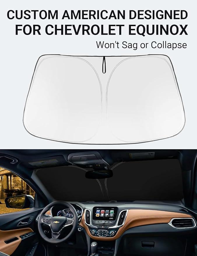 Proadsy Custom Fit Car Windshield Sun Shade for 2018-2024 Chevrolet Equinox | 240T Heat Shield, Drops Temp 54°F, Blocks 99% UV, Prevents Dashboard Cracking, Summer Parking & Beach Trips, Easy Twist-Fold - Image 2
