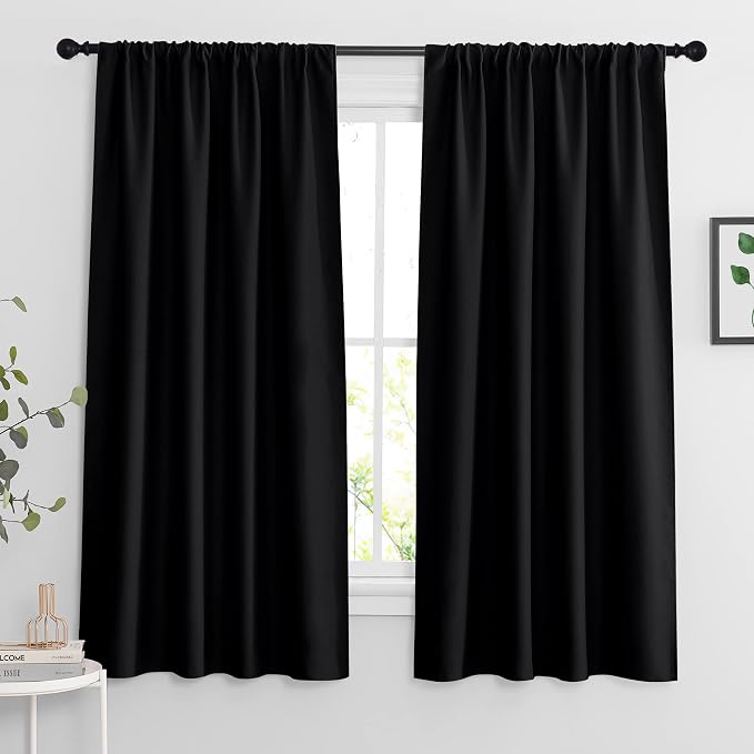 RYB HOME Extra Wide Blackout Curtains for Bedroom Living Room 63 inch Long | Thermal Insulated, Privacy, Drapes for Large Window, Triple-weave Fabric, For Better Sleep, W70 x L63, Black, 2 Panels by RYBHOME