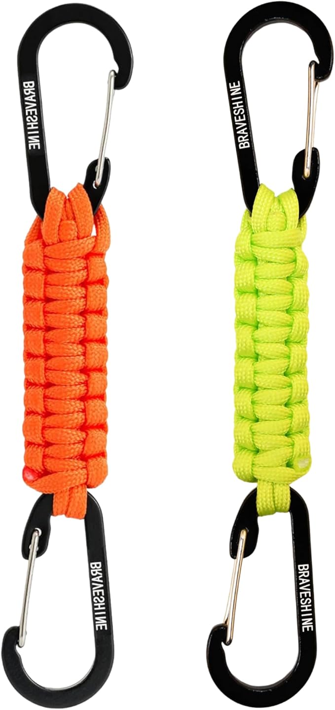 BRAVESHINE Paracord Keychain Carabiner Clip | D Ring Hanger Lanyard Hook | 7.3inch Long | for Stroller, Water Bottle, Key, Backpacks, Men, Women, Luggage, Car Seat Headrest, Fence, Bag Charms by BRAVESHINE