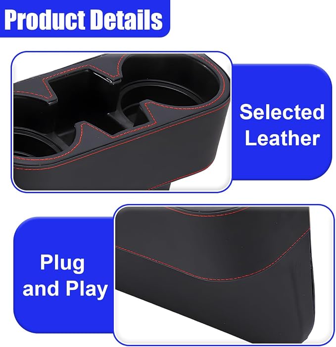 YoRise Car Cup Holder, PU Leather Automotive Cup Drink Holder, Car Seat Gap Filler Storage Box, Multifunctional Front Seat Organizer, Cell Mobile Phone Holder, Coin Bucket (Black) - Image 3