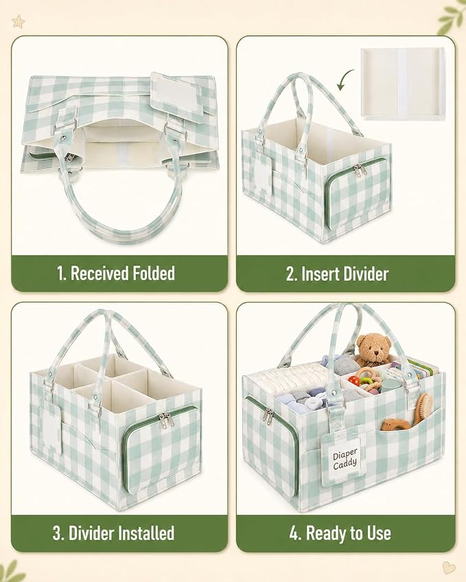 ABOOFAN Baby Diaper Caddy Organizer with Removable Dividers and Handle | Felt Nursery Storage Bin, Holds Diapers, Wipes and Newborn Essentials, Portable for Changing Table, Car & Bedside - Image 4