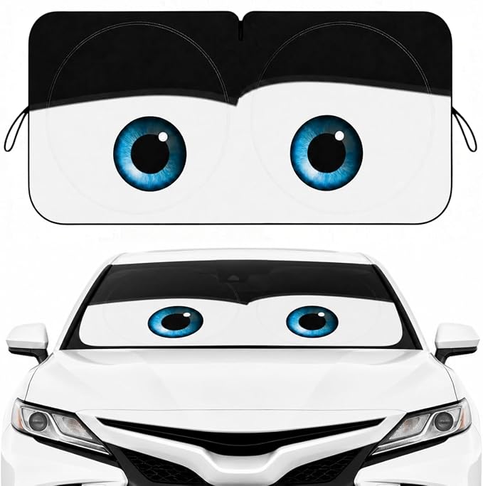 Car Windshield Sun Shade, Universal Fit Midsized Sedan SUV, Classic Black | 61 x 31.5" Windshield Cover, Foldable Front Window Sunshade, UV Heat Protection, Cute Eyes Series by eygeufg