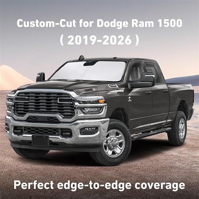 EcoNour Windshield Sunshade Compatible for Dodge Ram 1500 2019-2025 2026 | CrewCab, MegaCab Pickup,2Dr RegularCab,4Dr QuadCab Sun Visor for Front Windshield, UV Blocker & Protector, Car Accessories - Image 2