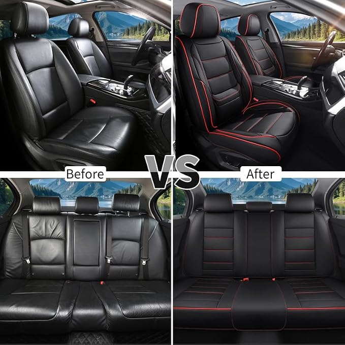 Car Seat Covers Full Set Custom Fit For Toyota Tacoma 2001-2026, Black&Red | Lumbar Support, Premium Faux Leather, Breathable, Anti-Slip, Airbag Compatible, Waterproof, Car Seat Protectors, 2 Row-5Seat - Image 6