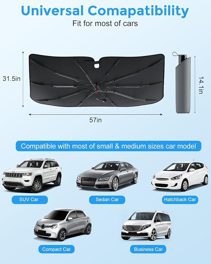 2026 Upgraded Car Windshield Sun Shade Umbrella, UV & Heat Block, Foldable Front Window Cover – Keep Interior Cooler, Protect Dashboard & Seats – Universal Fit for SUV, Truck, Sedan (57"x31.5") - Image 6
