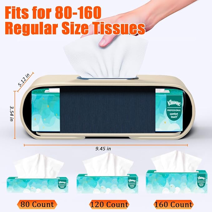 Car Tissue Holder (2Pack), Car Kleenex Holder Fits 100-160 Count | Premium PU Leather,Keep Tidy,Universal,Large tissue box,Backseat Car Napkin Holder,Tissues Dispenser for Car,Beige - Image 4
