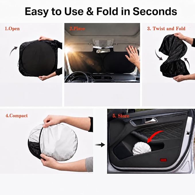 Car Windshield Sun Shade, Universal Fit Midsized Sedan SUV, Monster Blue | 63 x 31.5" Windshield Cover, Foldable Front Window Sunshade, UV Heat Protection, Cute Eyes Series - Image 6