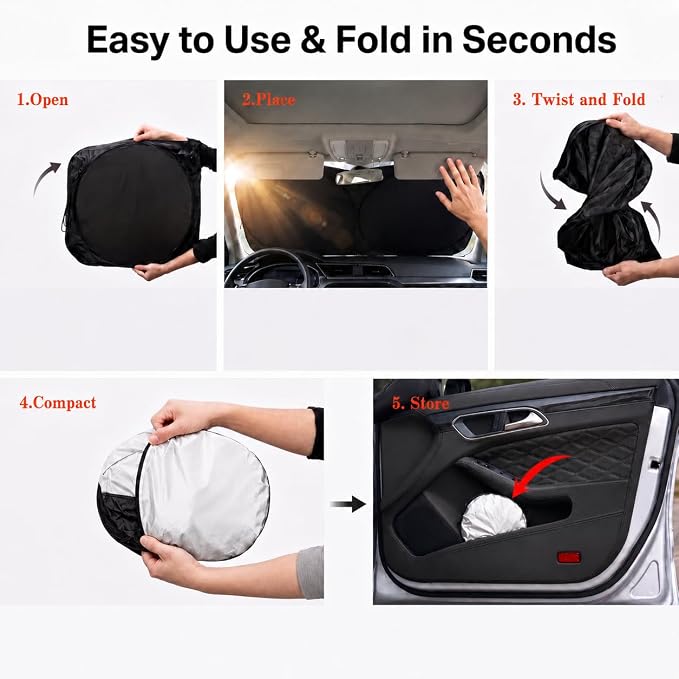Car Windshield Sun Shade, Universal Fit Full-Size SUV Pickup, Sporty Silver | 63 x 33.86" Large Windshield Cover, Foldable Front Window Sunshade, UV Heat Blocker, Cute Eyes Series - Image 6