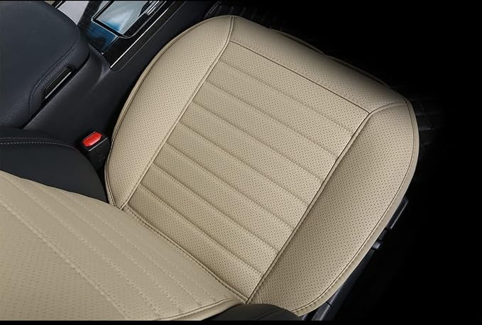 Universal Car Seat Cover PU Leather Car Seat Cushion Driver Seat Cover with Backrest - Car Front Seat Protector Fits 95% of Vehicles-1 Piece (Beige-B) - Image 2