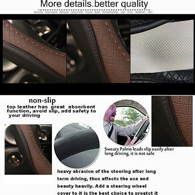 Gomass Car Steering Wheel Cover, Anti-Slip, Safety, Soft, Breathable, Heavy Duty, Thick, Full Surround, Sports Style (Black Brown) - Image 5