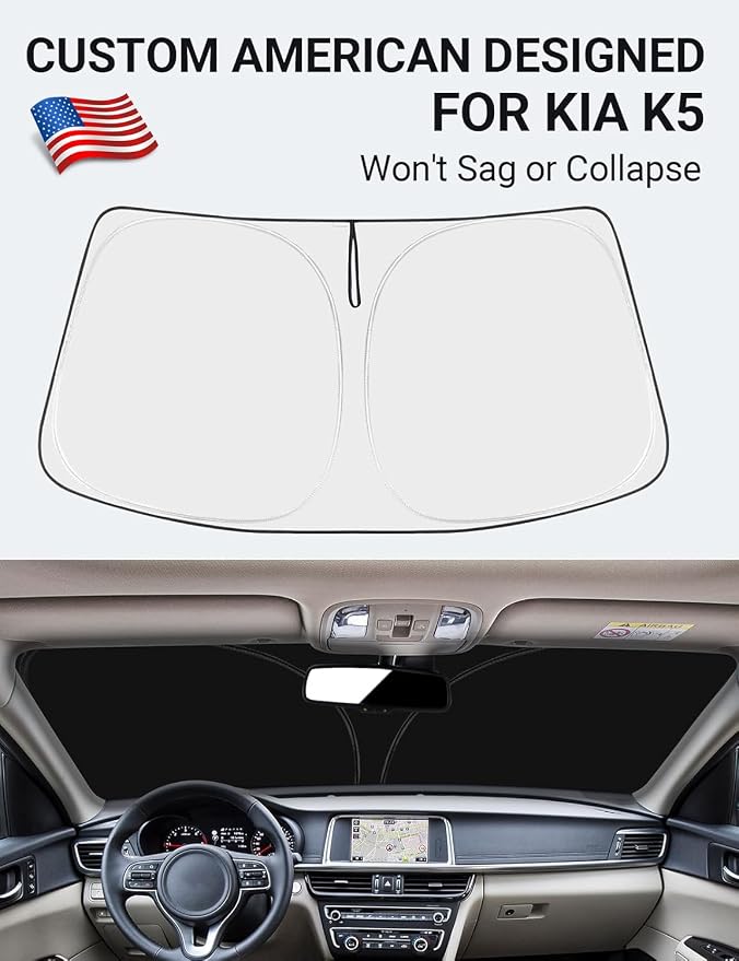 Proadsy Custom Fit 2021-2026 Kia K5 Windshield Sun Shade, Blocks Heat | 240T Heat Shield, Drops Temp 54°F, Blocks 99% UV, Prevents Dashboard Cracking, Summer Parking & Beach Trips, Easy Twist-Fold - Image 2