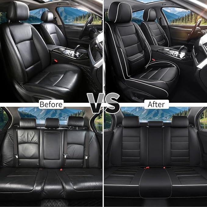 Car Seat Covers Full Set Custom Fit For Lexus GX460 2008-2023, Black&White | Lumbar Support, Premium Faux Leather, Breathable, Anti-Slip, Airbag Compatible, Waterproof, Car Seat Protectors, 2 Row-5Seat - Image 6